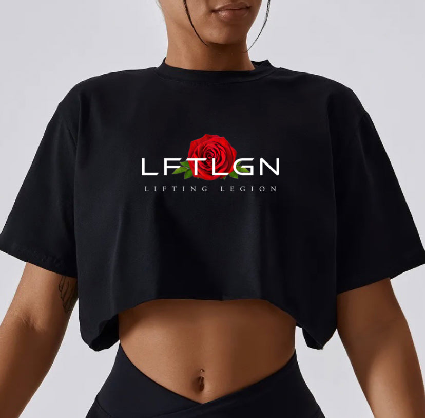 LFTLGN ROSE CROP TEE - BLACK - LIFTING LEGION