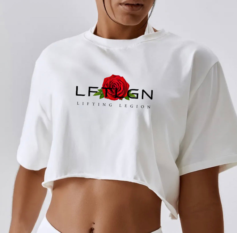 LFTLGN ROSE CROP TEE - WHITE - LIFTING LEGION