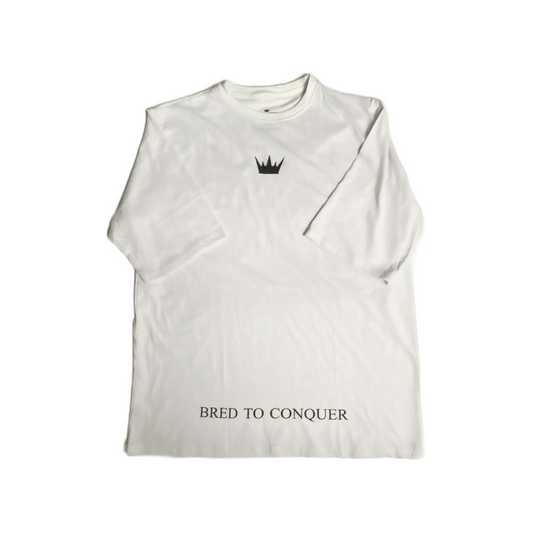 BRED TO CONQUER DROP SHOULDER TEE-WHITE(READ THE SIZE DISCLAIMER IN THE DESCRIPTION) - LIFTING LEGION 